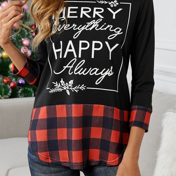 Christmas holiday Buffalo Check Merry Everything Happy Always Long Sleeve Shirt - Picture 7 of 13